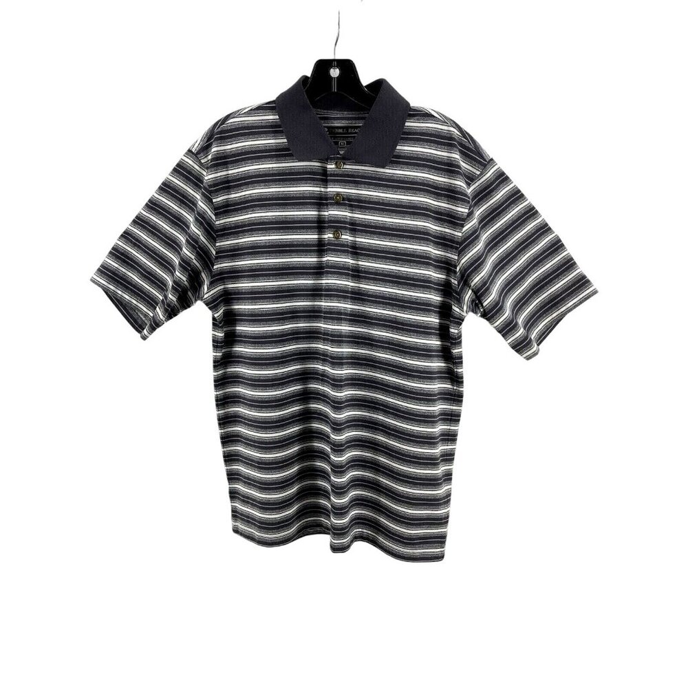 Pebble Beach Performance Men's Golf Shirt Black Striped Size Medium Preppy